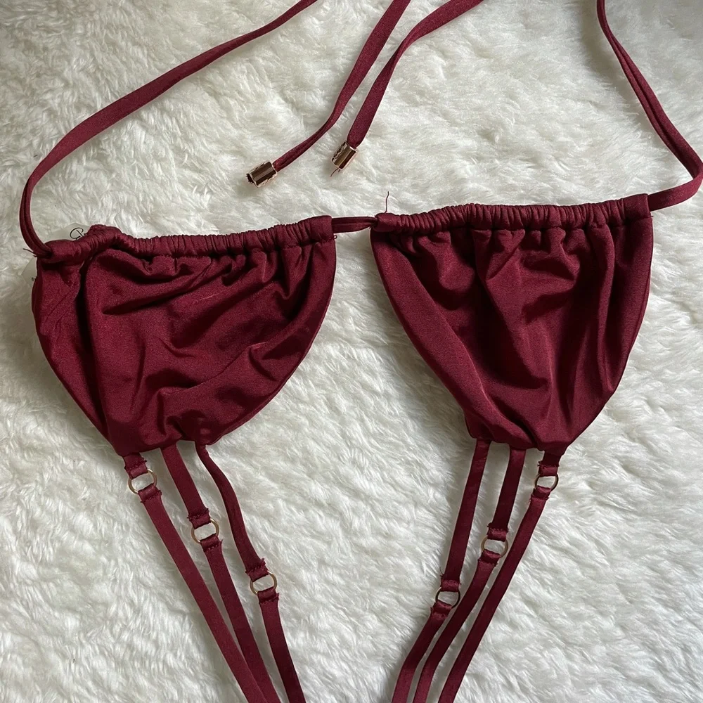 Beach Bunny Burgundy Strappy Triangle Bikini
